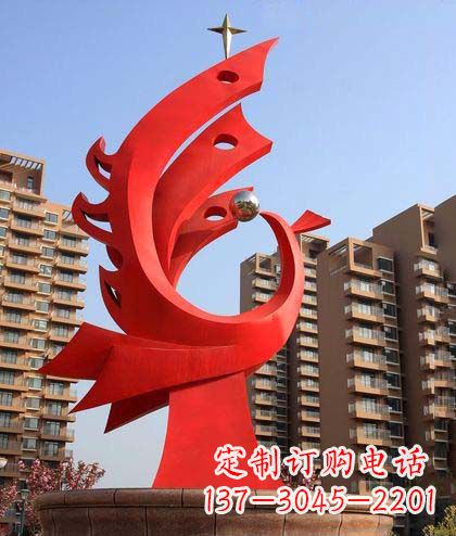 重庆广场不锈钢凤凰明珠抽象雕塑
