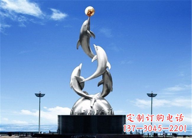 重庆广场不锈钢海豚欢腾动物雕塑