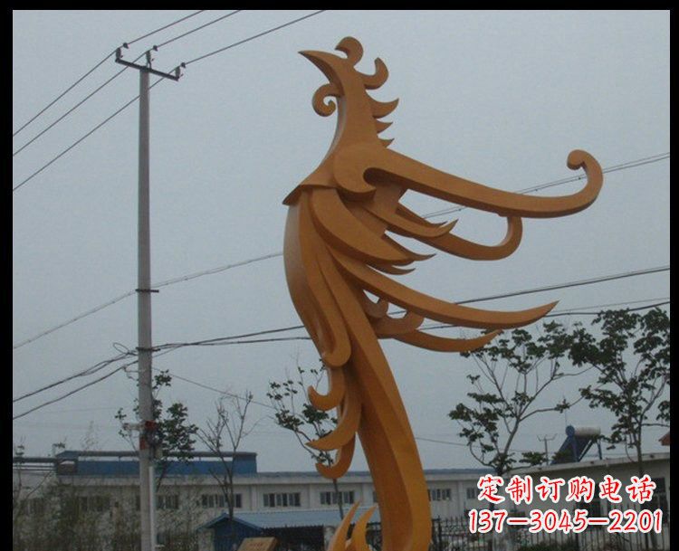 重庆广场不锈钢金色凤凰雕塑