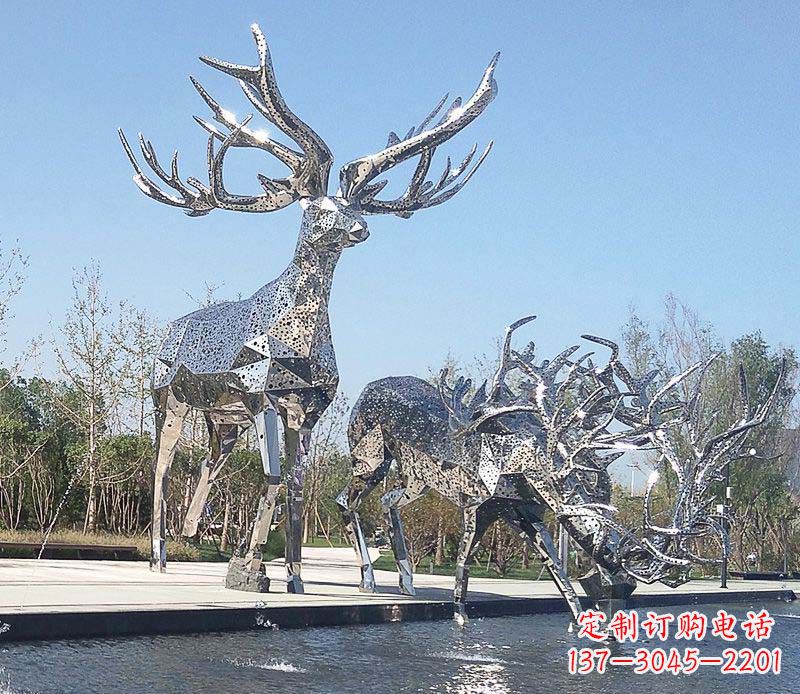 重庆优雅而古典的不锈钢梅花鹿摆件雕塑