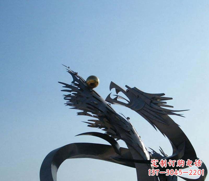 重庆中领雕塑-不锈钢龙吞球抽象雕塑