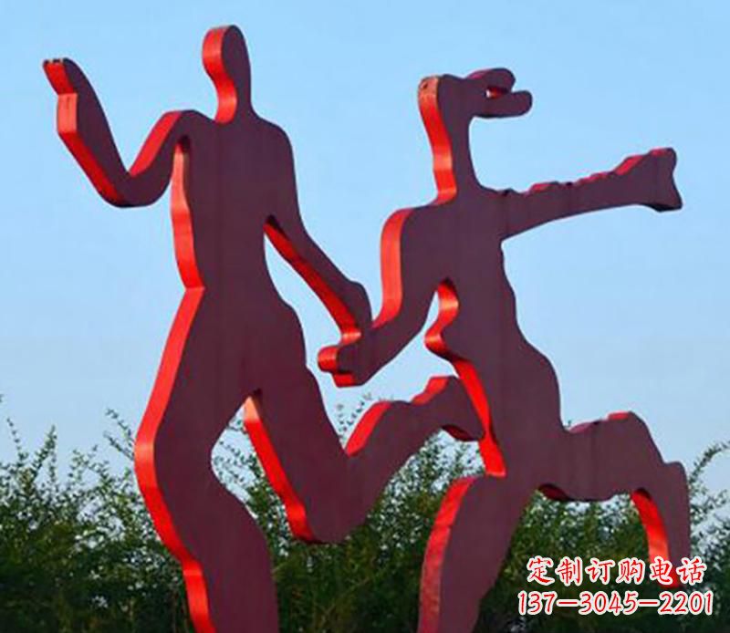重庆广场不锈钢情侣跑步雕塑