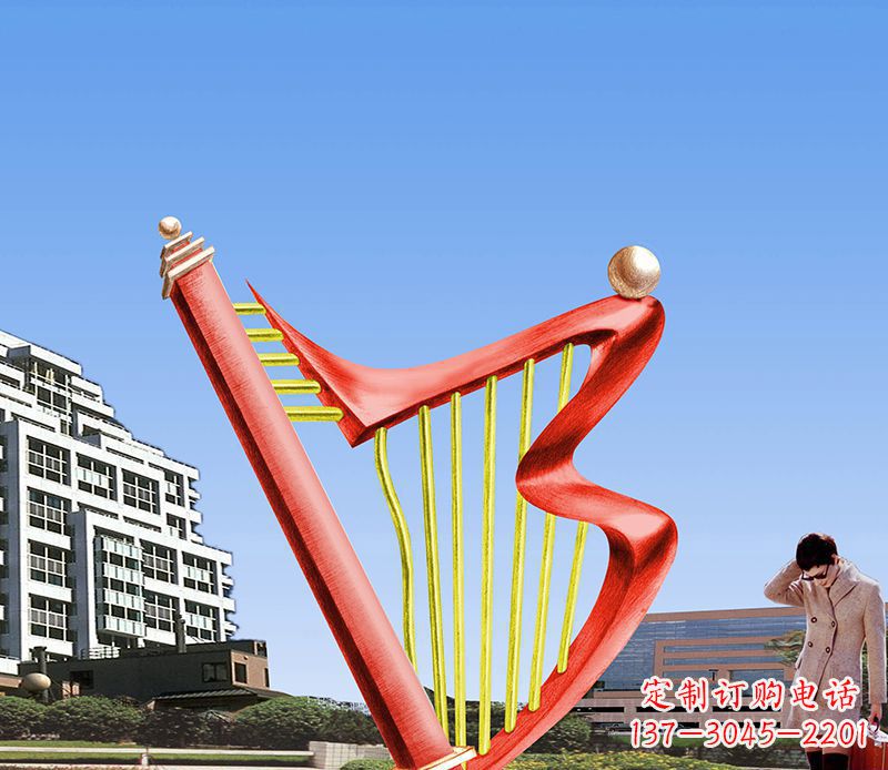 重庆广场不锈钢竖琴景观雕塑