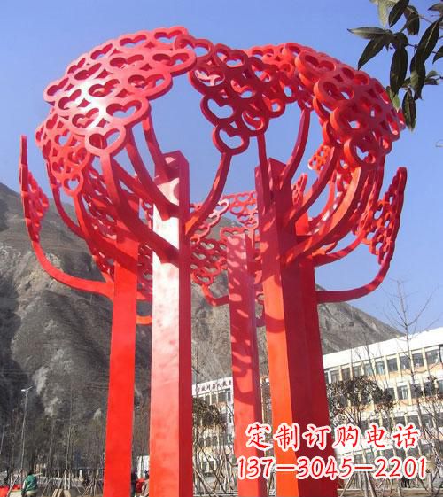重庆不锈钢心形树叶大树雕塑,展示爱与生命