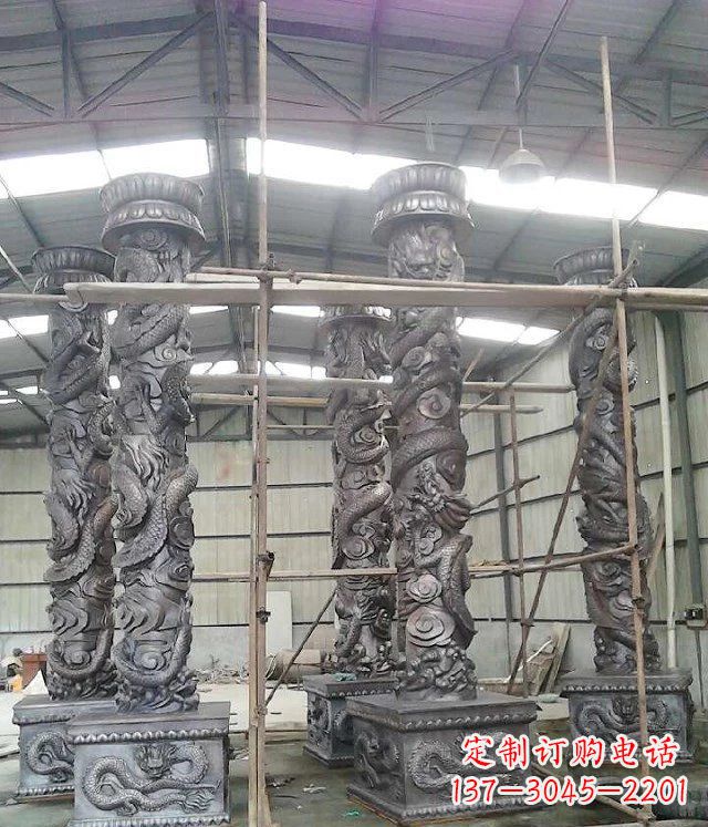 重庆广场仿铜龙柱玻璃钢柱子雕塑