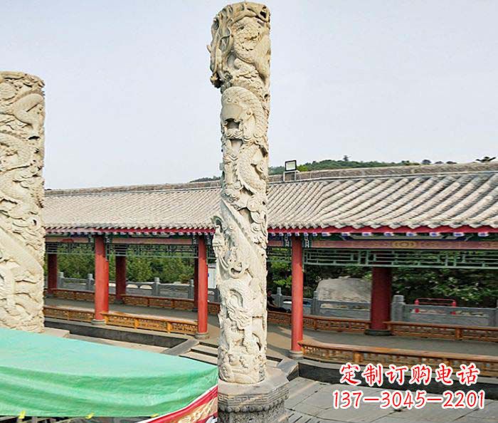 重庆广场景观大理石龙柱石雕 (2)