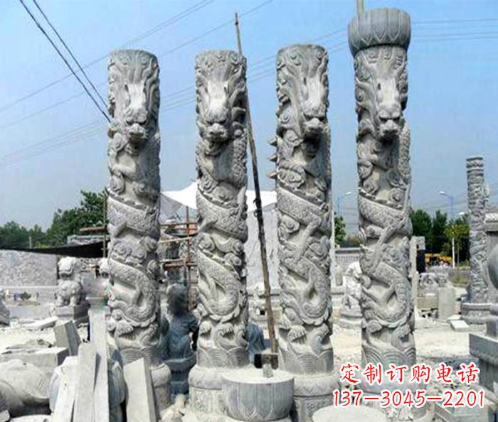 重庆广场景观大理石龙柱石雕 (4)