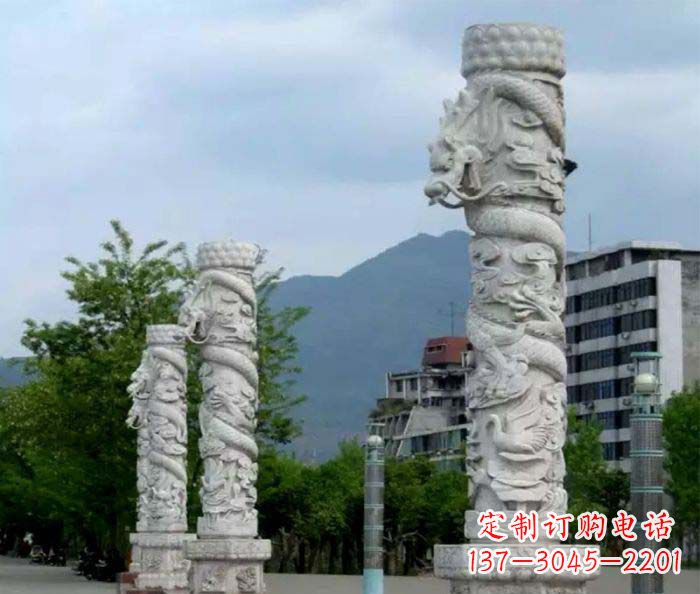 重庆广场景观大理石龙柱石雕 (3)