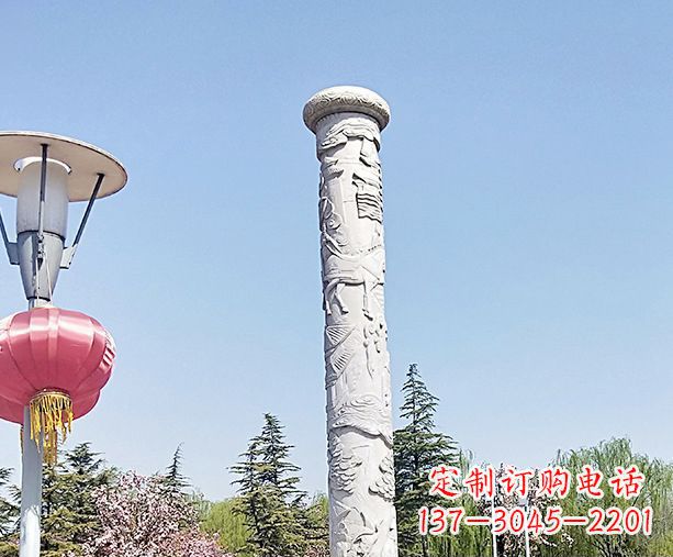 重庆广场景观大理石龙柱石雕 (6)