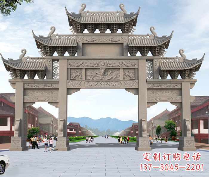 重庆广场景观大理石牌楼石雕 (2)