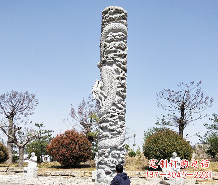 重庆广场景观大理石盘龙柱石雕