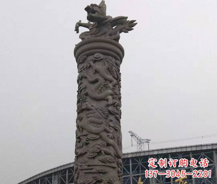 重庆广场景观仿古盘龙柱石雕 (3)