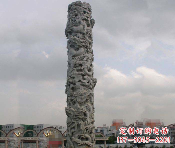 重庆广场景观仿古盘龙柱石雕