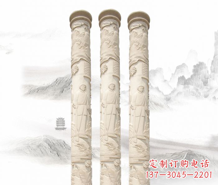 重庆精致大气的汉白玉龙柱雕塑