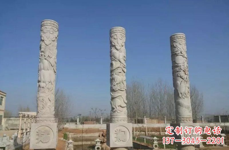 重庆十二生肖文化柱石雕,展现传统文化风采