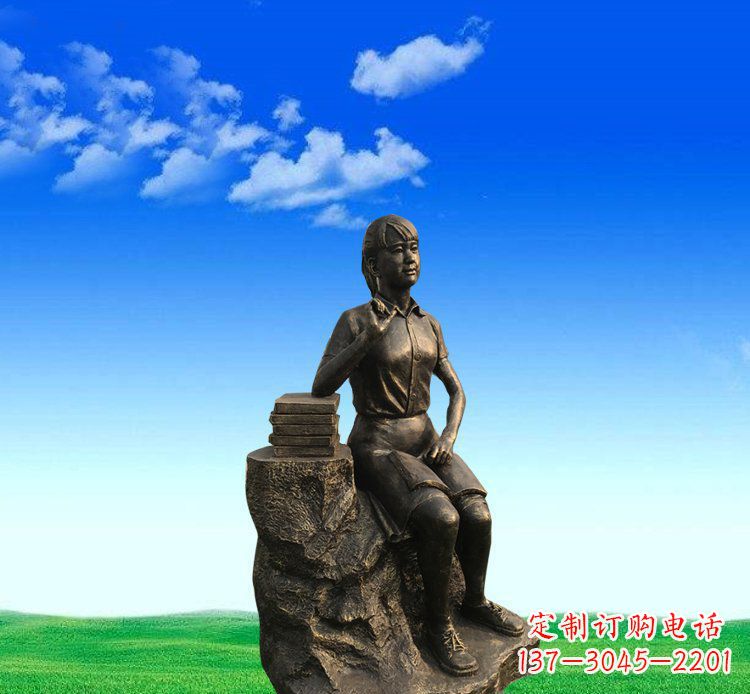 重庆广场铜雕美女休息人物雕塑 (2)