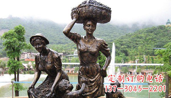 重庆广场摘葡萄人物丰收铜雕