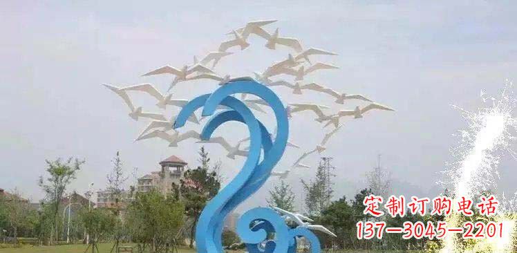 重庆海边不锈钢海浪和海鸥雕塑