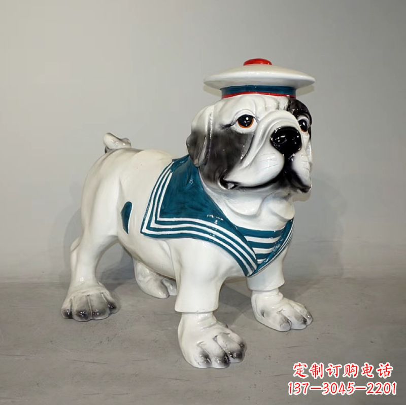 重庆海军玻璃钢仿陶瓷斗牛犬狗雕塑