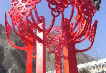 重庆不锈钢心形树叶大树雕塑，展示爱与生命