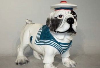 重庆海军玻璃钢仿陶瓷斗牛犬狗雕塑