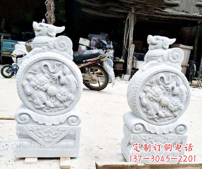 重庆汉白玉招财门墩雕塑