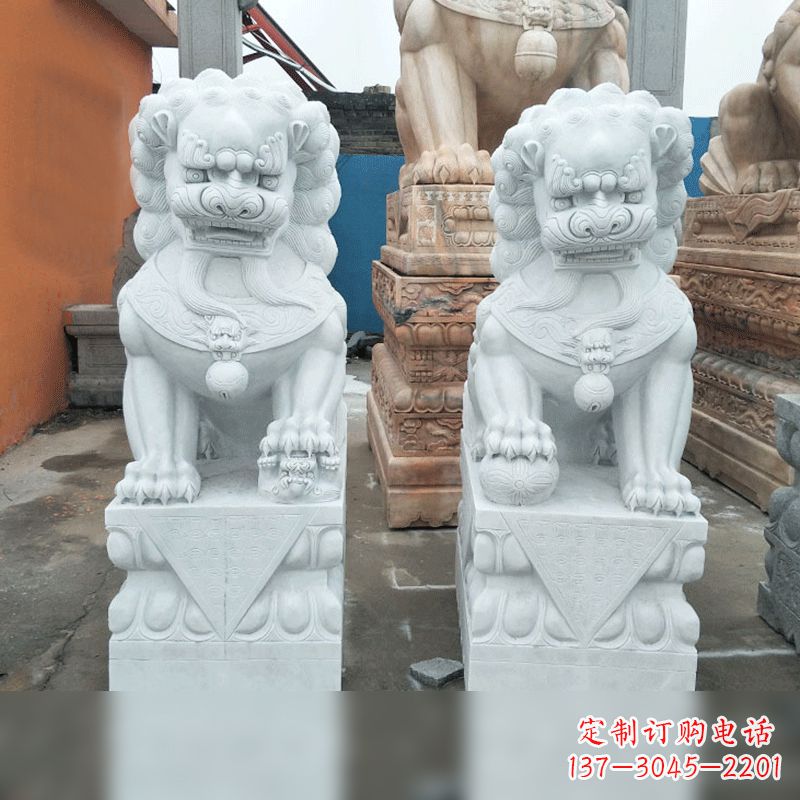 重庆风格精致的汉白玉北京小狮子雕塑