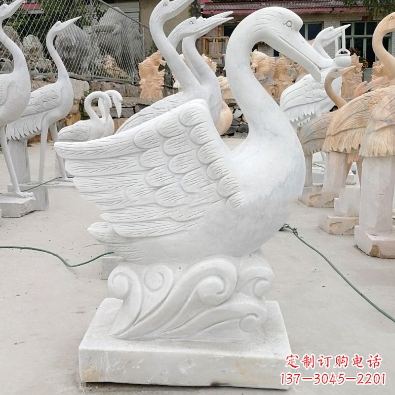 重庆汉白玉大理石吐水天鹅,水景水池装饰动物雕塑