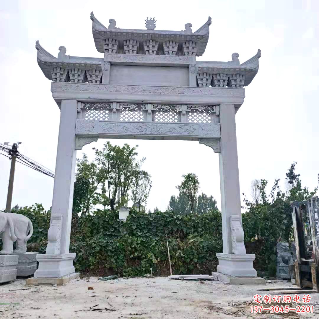 重庆汉白玉精致的牌坊雕塑