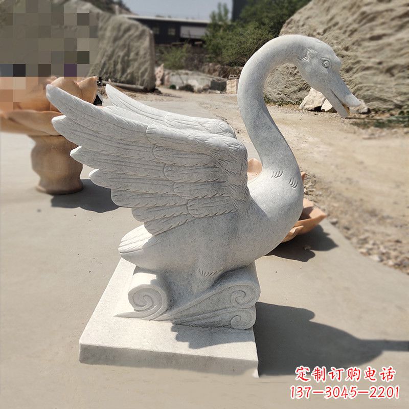 重庆汉白玉低头喷水天鹅石雕