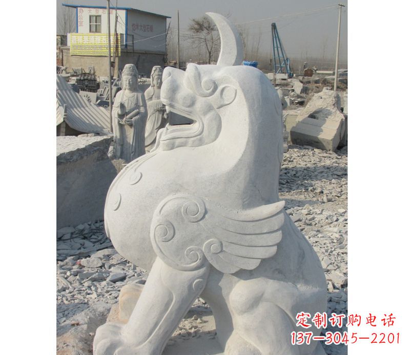 重庆汉白玉独角兽石雕,精美细腻,魅力无穷