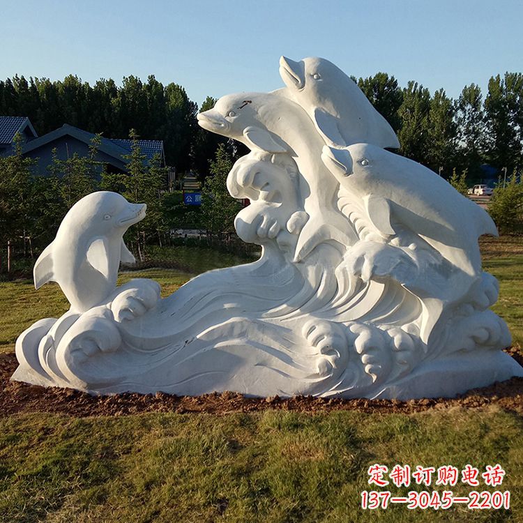 重庆汉白玉海豚石雕-公园园林动物景观摆件