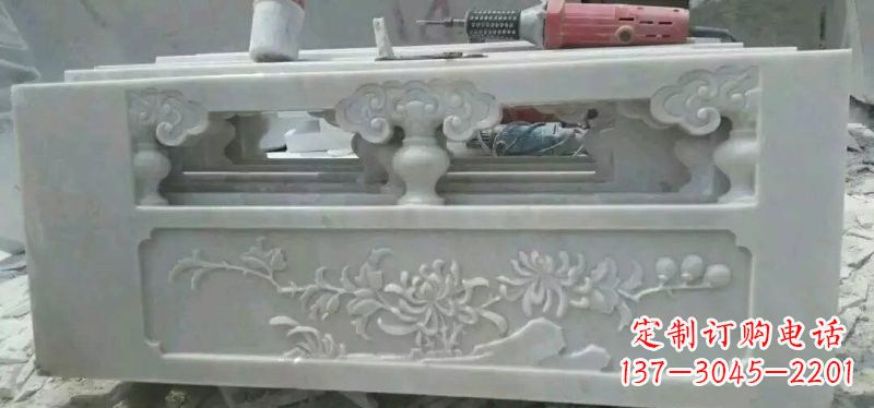 重庆汉白玉花朵浮雕栏板,精致深具视觉立体感
