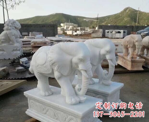 重庆汉白玉吉祥如意大象门口石雕 (2)