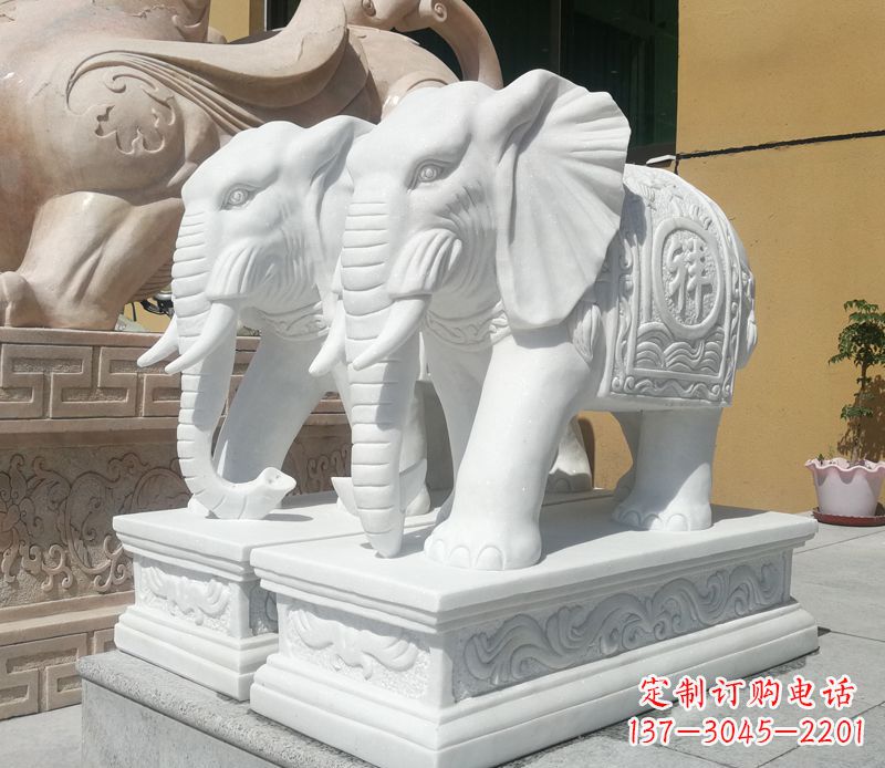 重庆汉白玉吉祥如意门口招财大象石雕