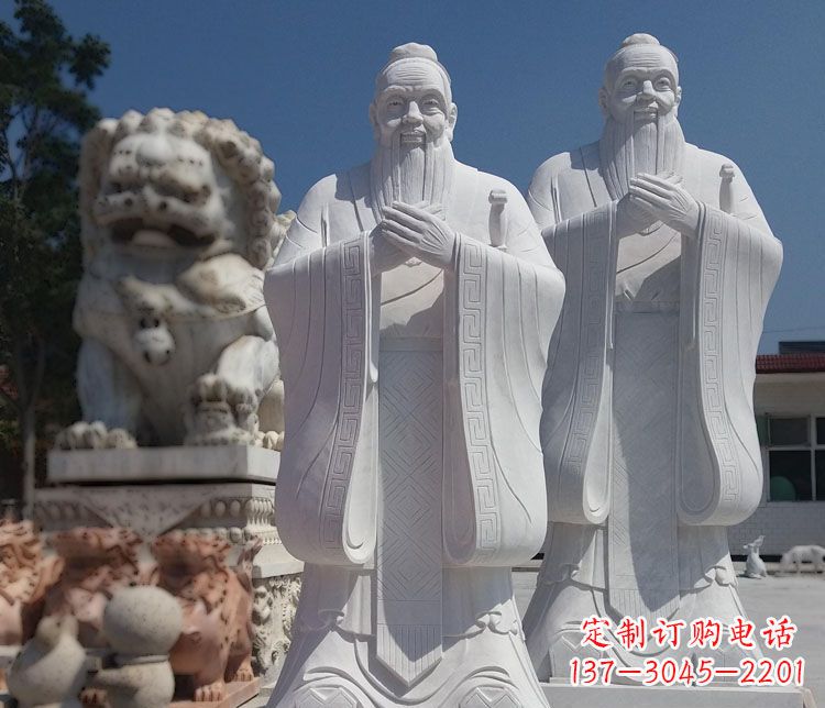 重庆汉白玉孔子校园古代名人石雕_1