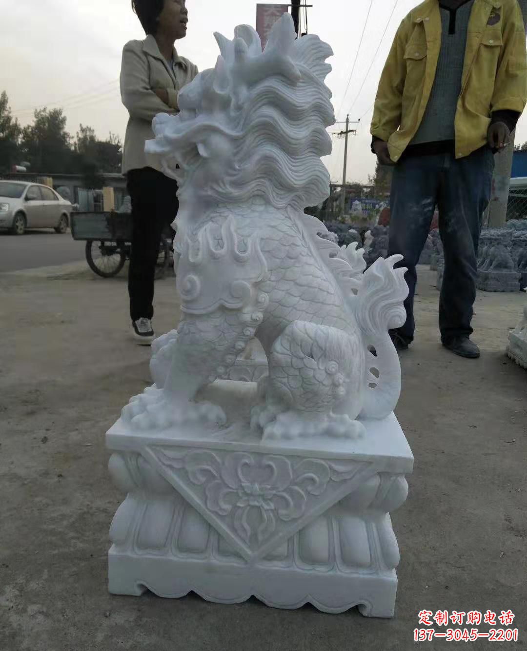 重庆汉白玉门口古代神兽镇宅麒麟雕塑