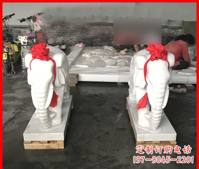 重庆汉白玉雕刻招财小象,让你的家门口更加灵气