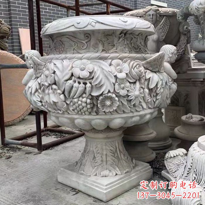 重庆汉白玉欧式人物花盆石雕