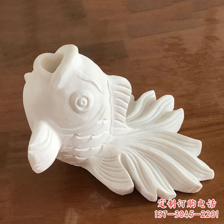 重庆汉白玉喷水金鱼石雕-园林水景创意动物雕塑摆件