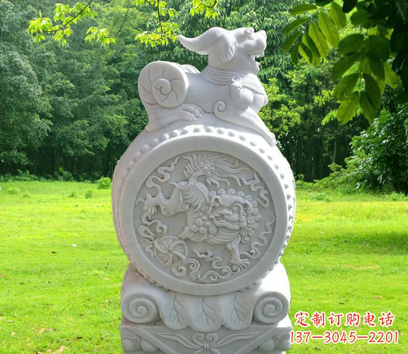 重庆汉白玉貔貅抱鼓石 (2)