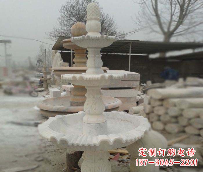 重庆汉白玉三层别墅小型喷泉石雕,让你的空间更加优雅