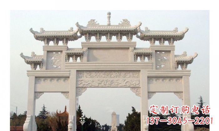 重庆汉白玉三门牌坊石雕艺术品