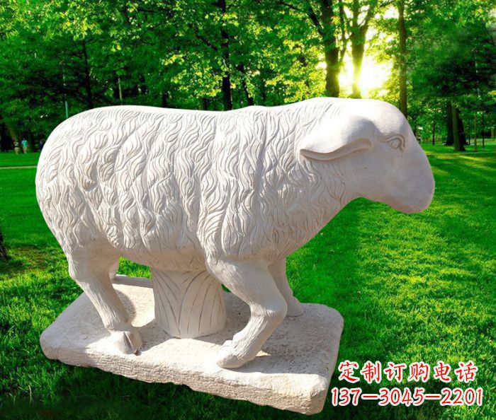 重庆中领雕塑的汉白玉山羊石雕是一件雕刻精美的…