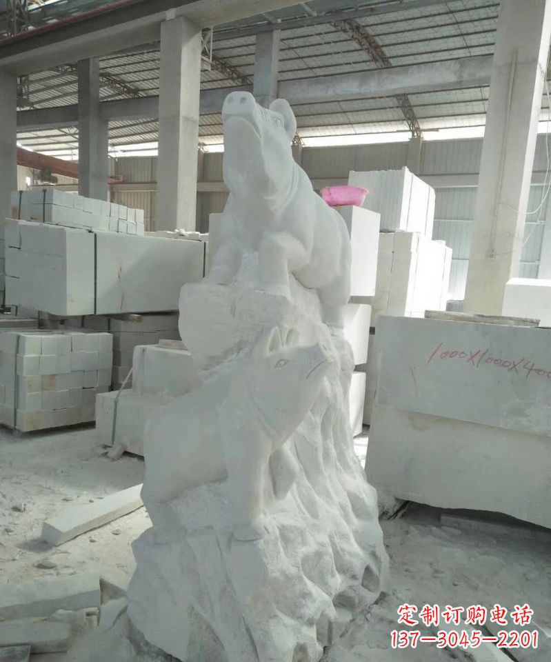 重庆瑞颜祥彩汉白玉生肖猪雕塑