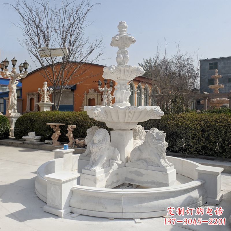 重庆定制白玉狮子喷泉雕塑
