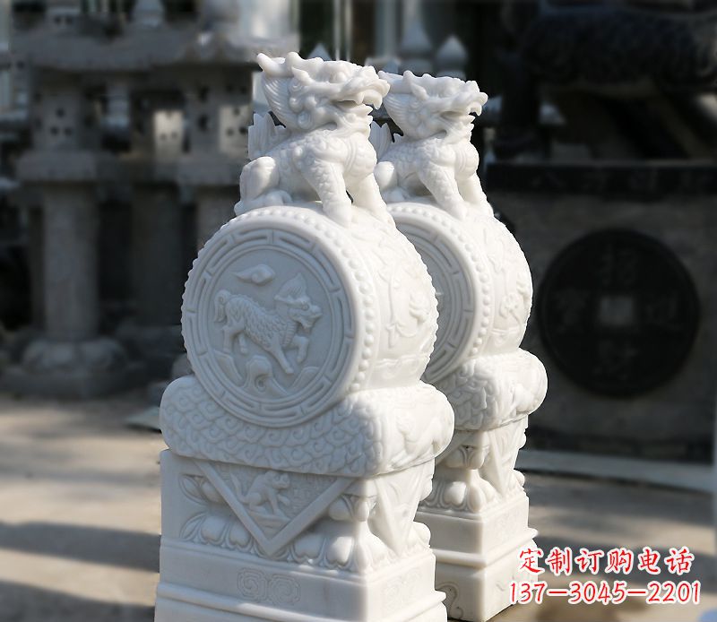 重庆汉白玉狮子辟邪门墩雕塑