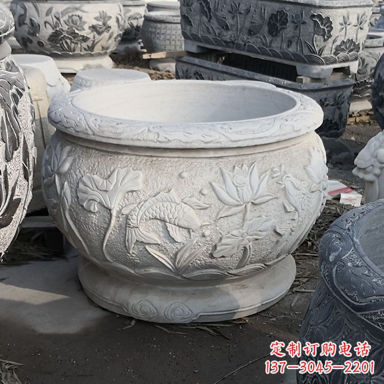 重庆中领雕塑汉白玉石鱼缸雕塑,是一种精美的装…