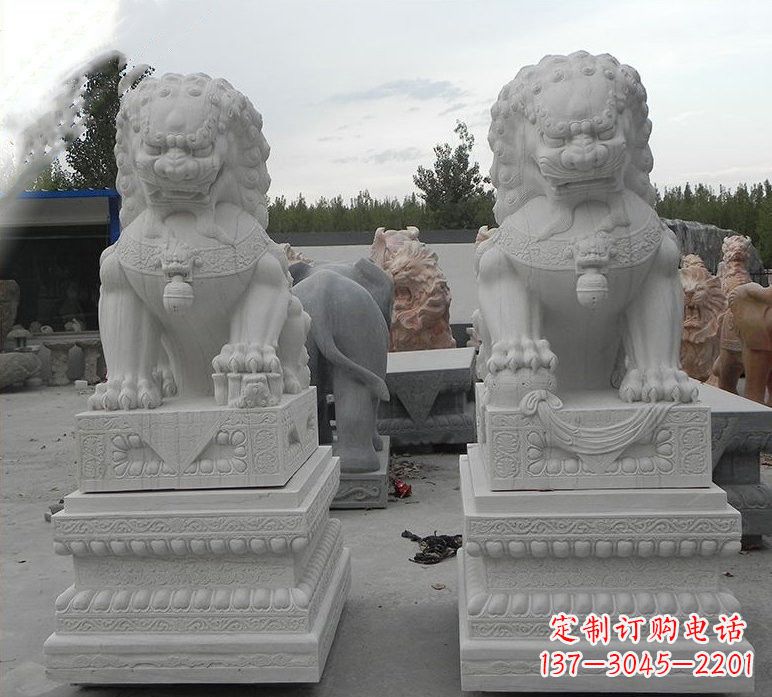 重庆精致汉白玉守门狮子雕塑