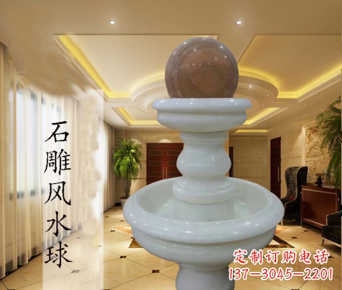 重庆汉白玉双层风水球别墅石雕